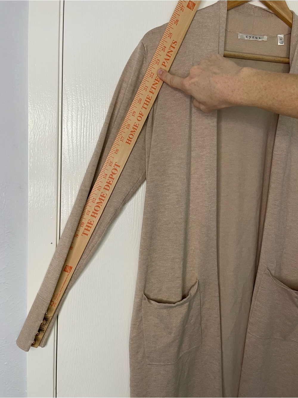 Cyrus Long Open Front Cardigan Small Beige Duster Pocket Button Cuff - Picture 5 of 8